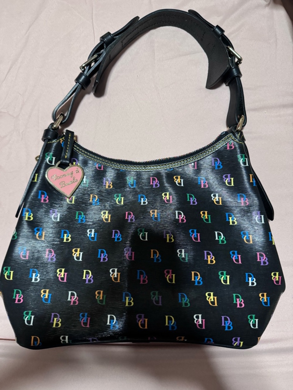 Rare Dooney & Bourke Black Multicolor Logo Hobo Shoulder Bag